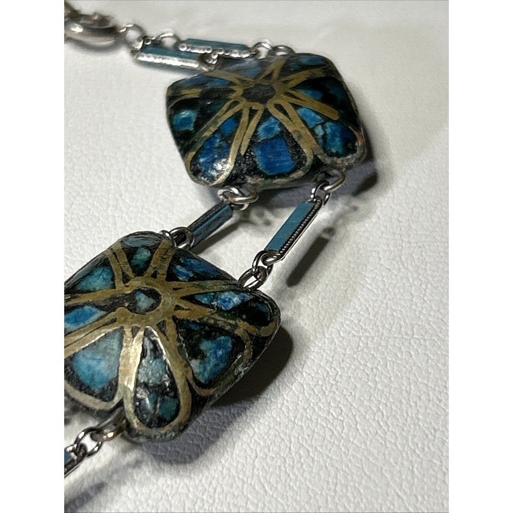 Vintage‎ Sterling Tibet Nepalese Style Turquoise Wire Inlay Bead Bracelet 5515 - Picture 5 of 13
